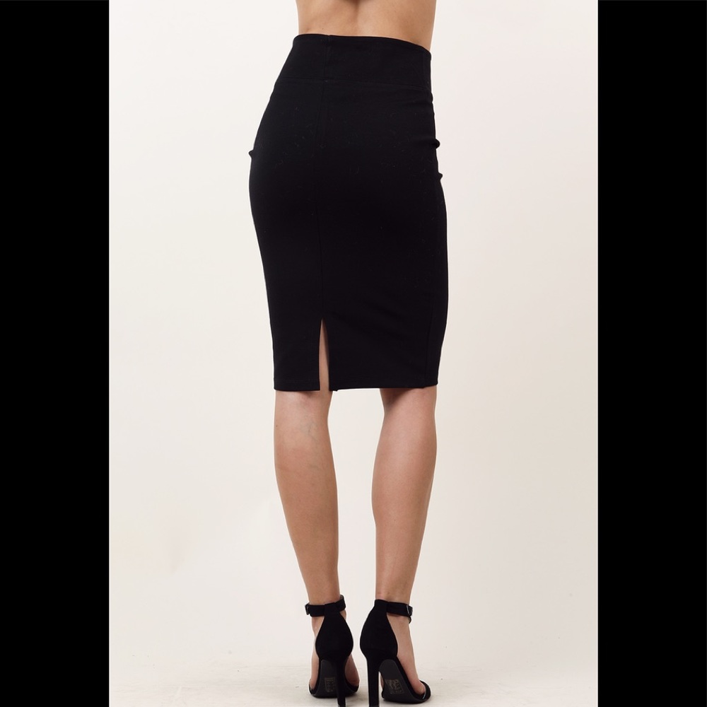 High Waist Pencil Skirt with Back Slit